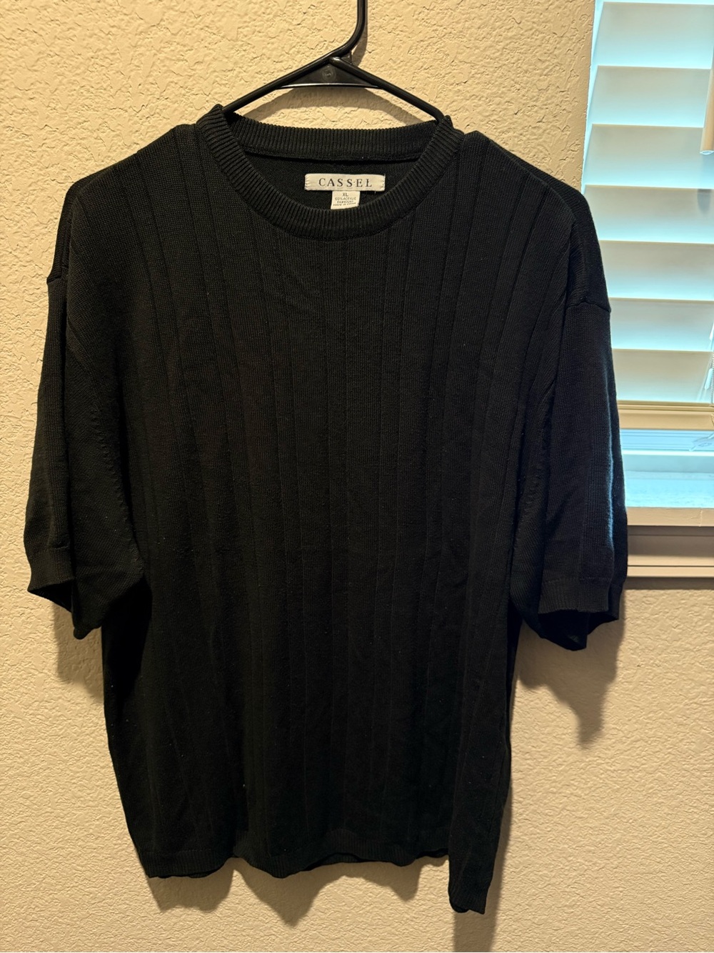 Women's Black Ribbed Short-Sleeve Knit Tee